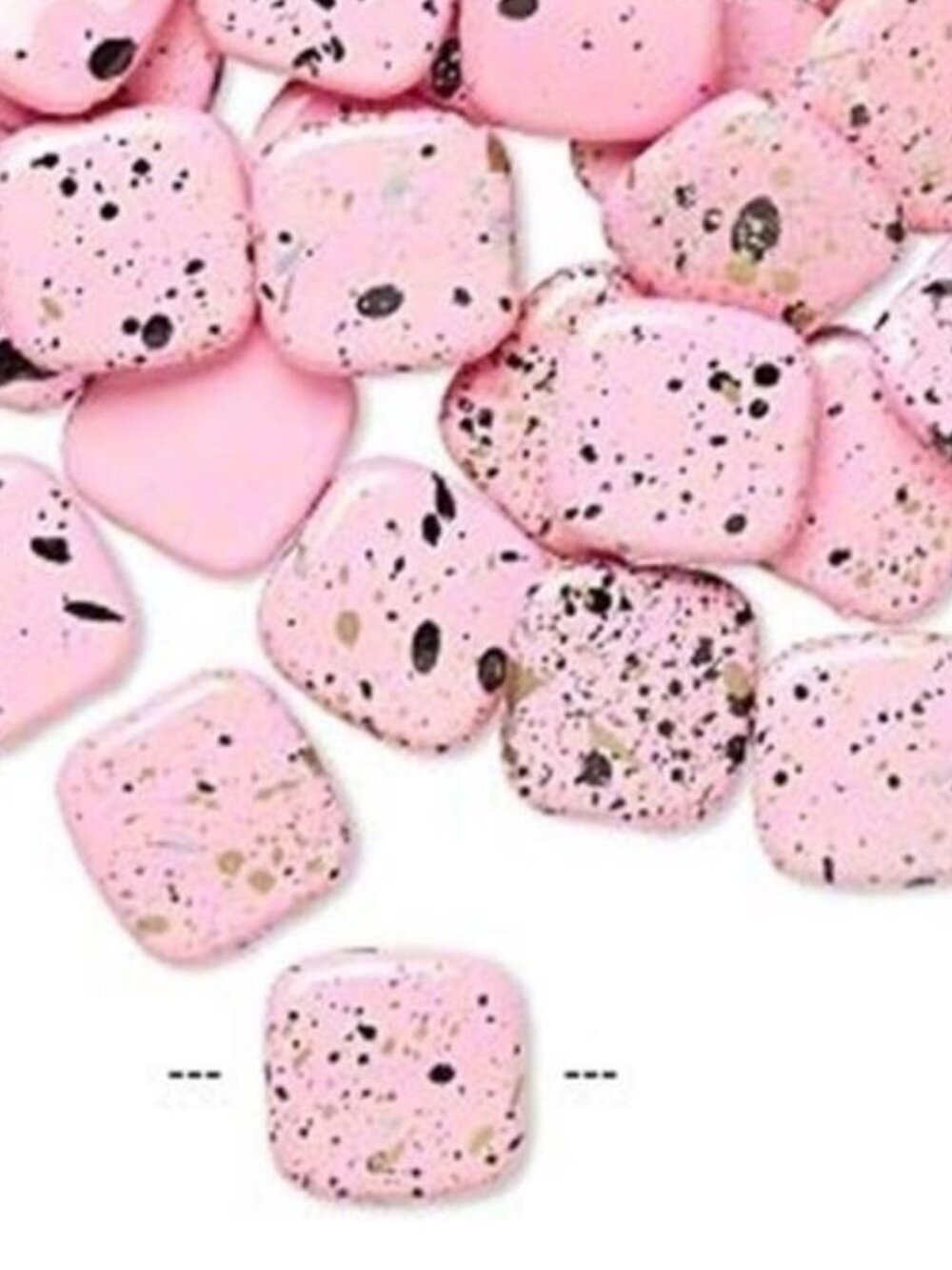 20 Light Pink Silver Gold & Black Paint Spattered 80s Retro 17mm Square Beads